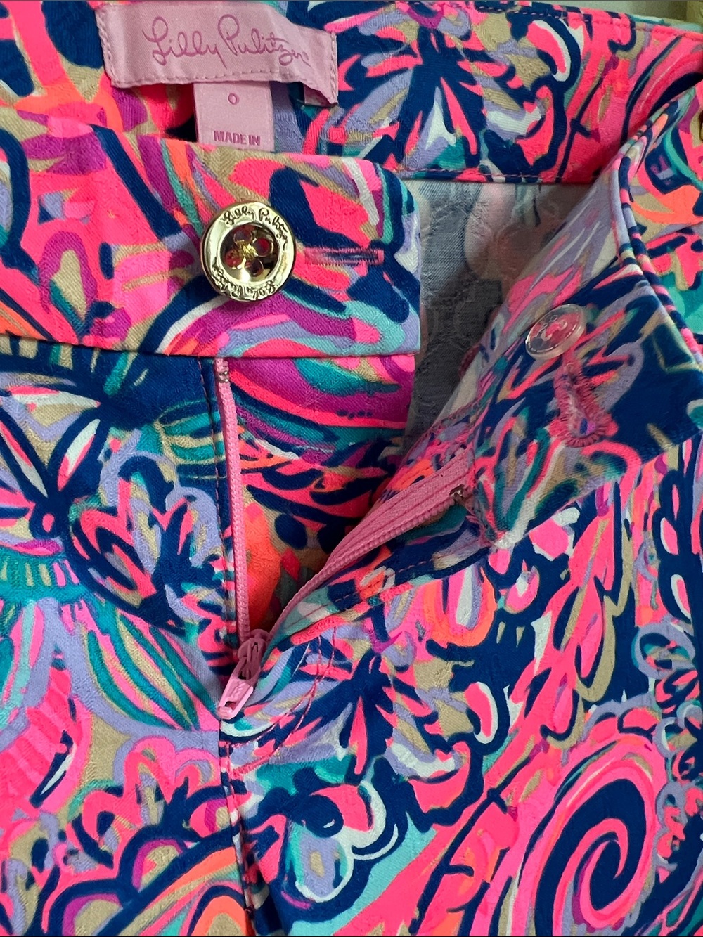 Lilly Pulitzer | Pink, Blue & Teal Paisley Straight-Leg Pants #12816 Size 0 - Picture 6 of 16